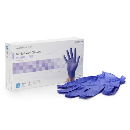 Mckesson Confirderm 3.0, Disposable Gloves, Nitrile, Powder-Free, L, 1000 PK, Blue 14-6N36EC